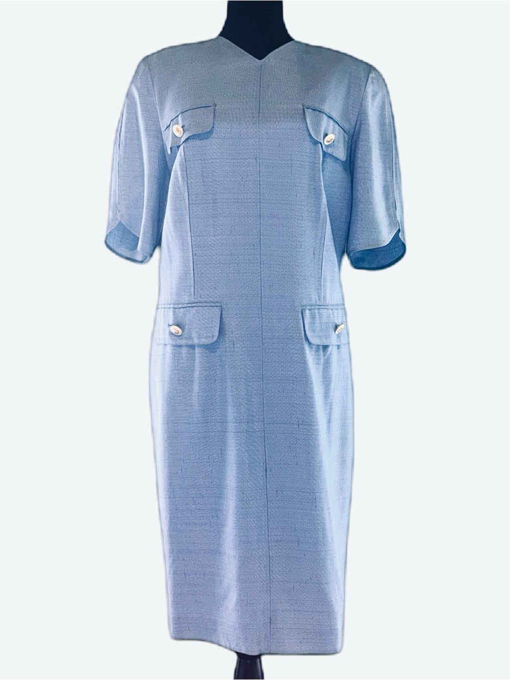 NWOT Vintage Louis Feraud Light Blue Dress With Pearlized Buttons Size US 10